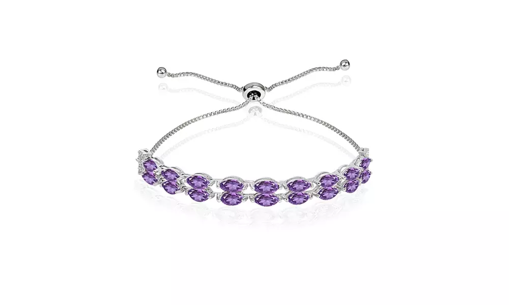 Marquise-Cut African Amethyst & White Topaz Tennis Style Bracelet in 925 Silver