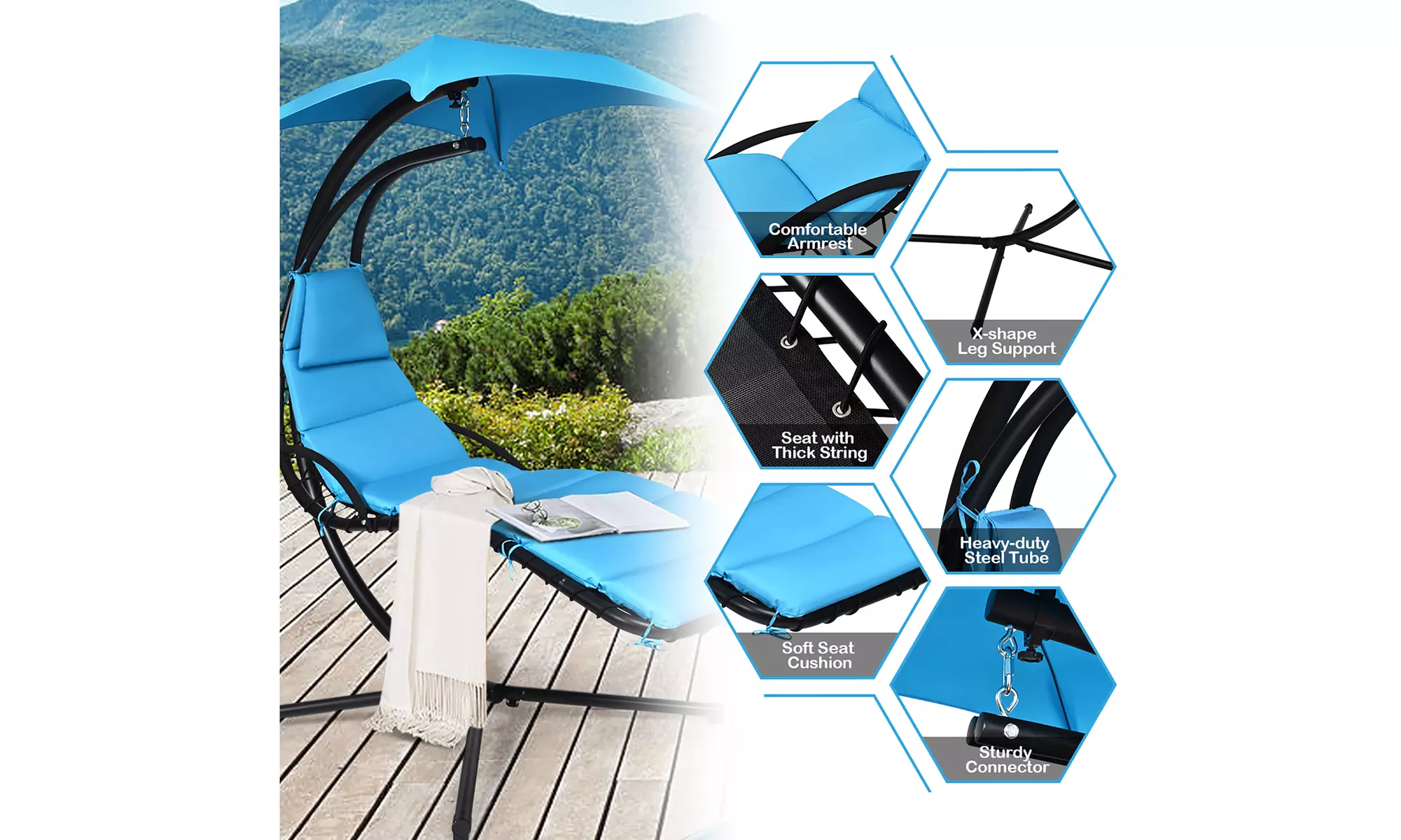 Costway Hanging Swing Chair Hammock Chair w/ Pillow Canopy Stand 3 colors