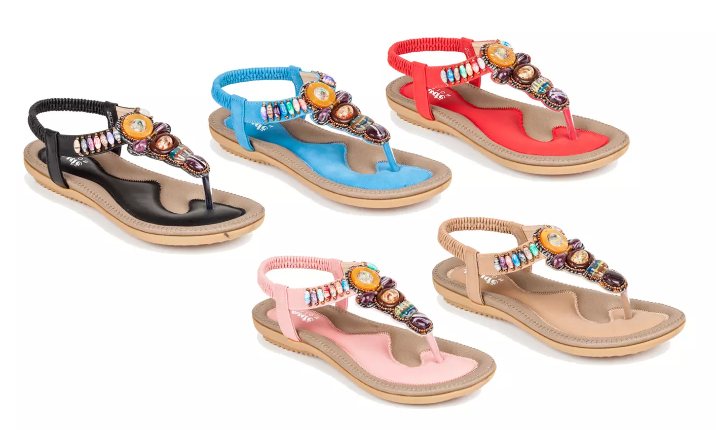 Haute Edition Women's Bohemian Beaded Elastic Slip on Comfort Sandals - Primary Image