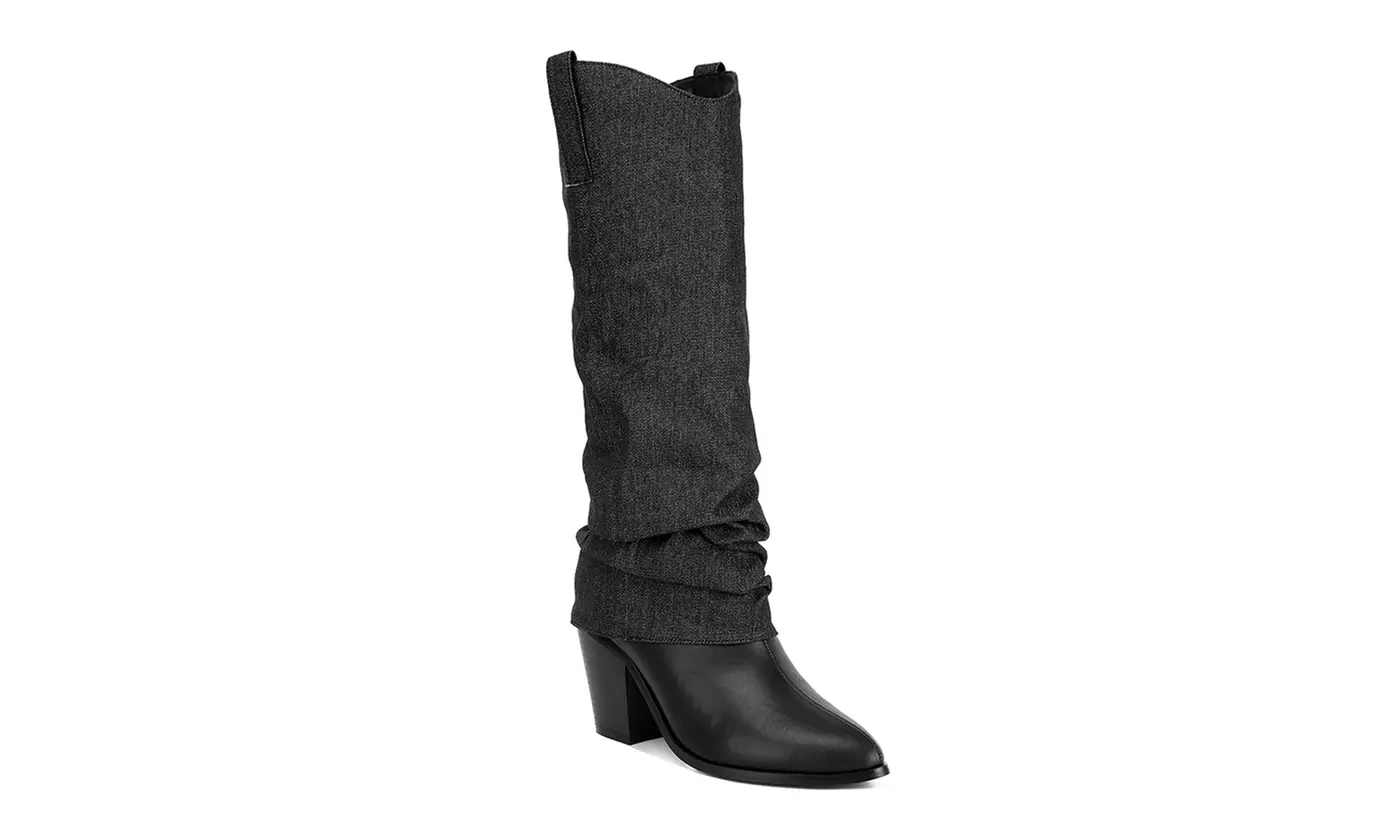 London Rag Fab Cowboy Boots With Denim Sleeve Detail