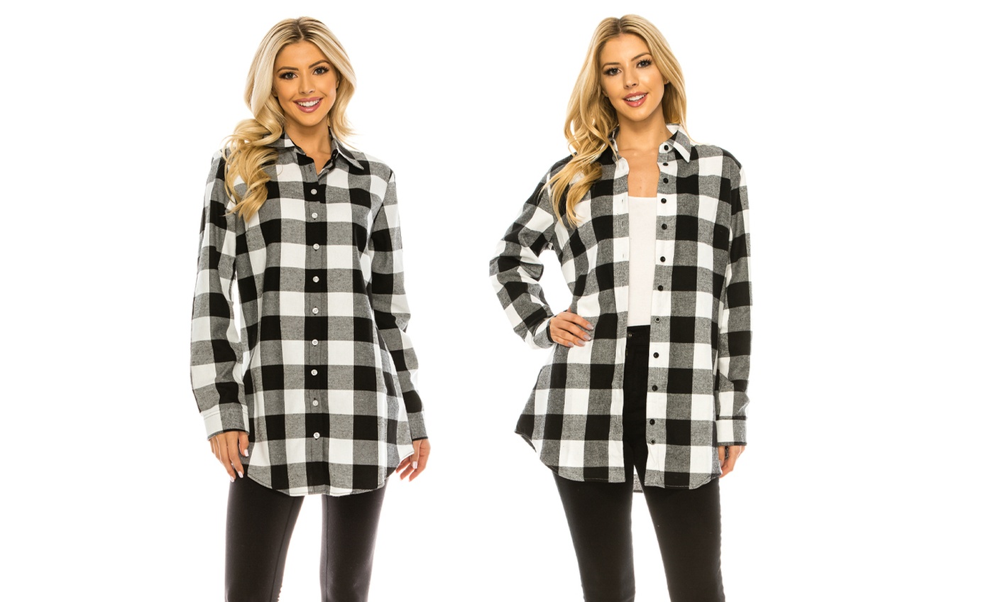 Haute Edition Women's Plaid Flannel Button Down Tunic Shirt S-3X