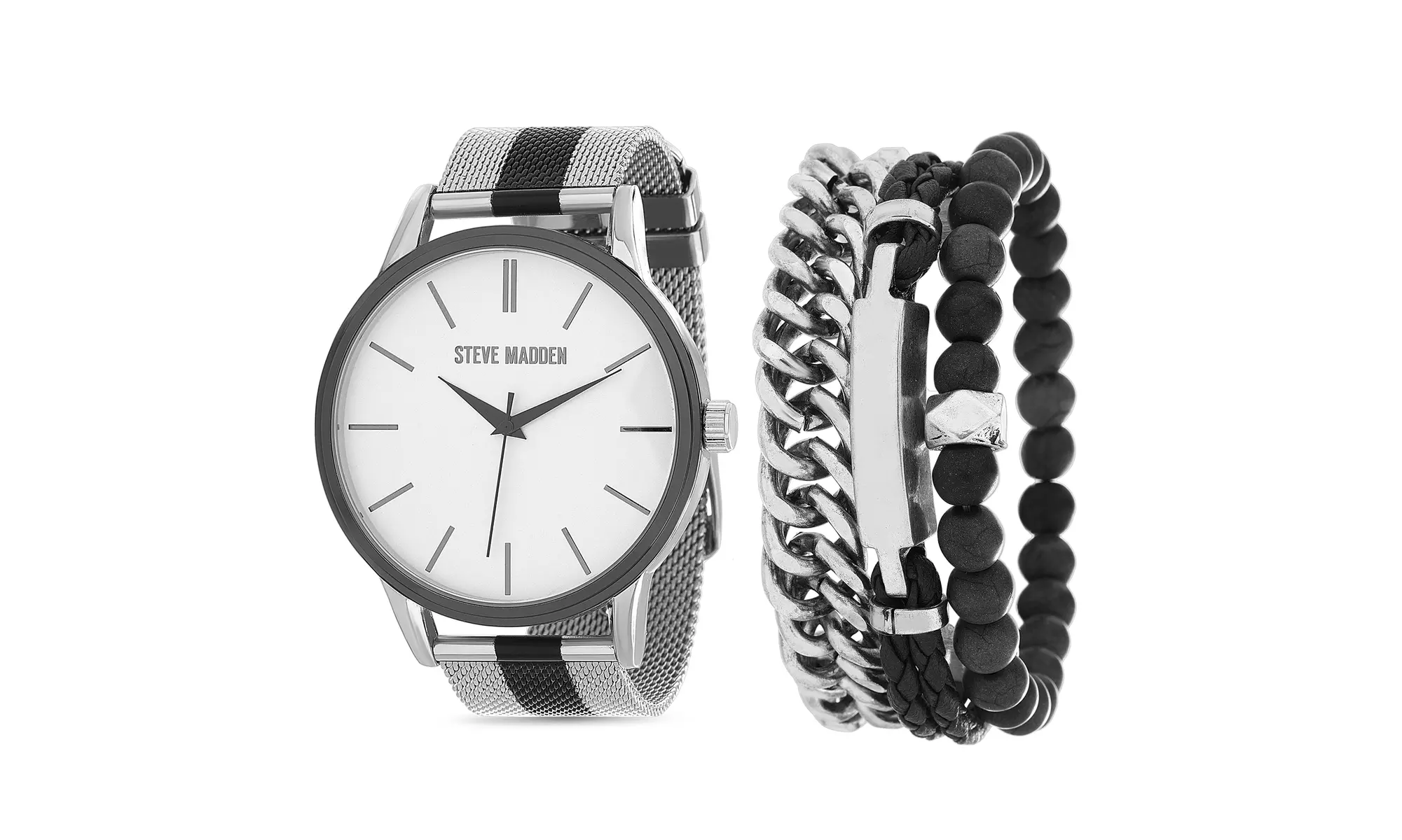 Steve Madden Men's Round Case Mesh Watch & Trio Bracelet Set - Primary Image