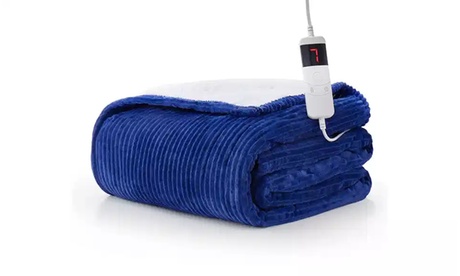 Peace Nest Dual-Side Thicker Striped Flannel Heated Electric Throw Blanket Yes Navy Twin