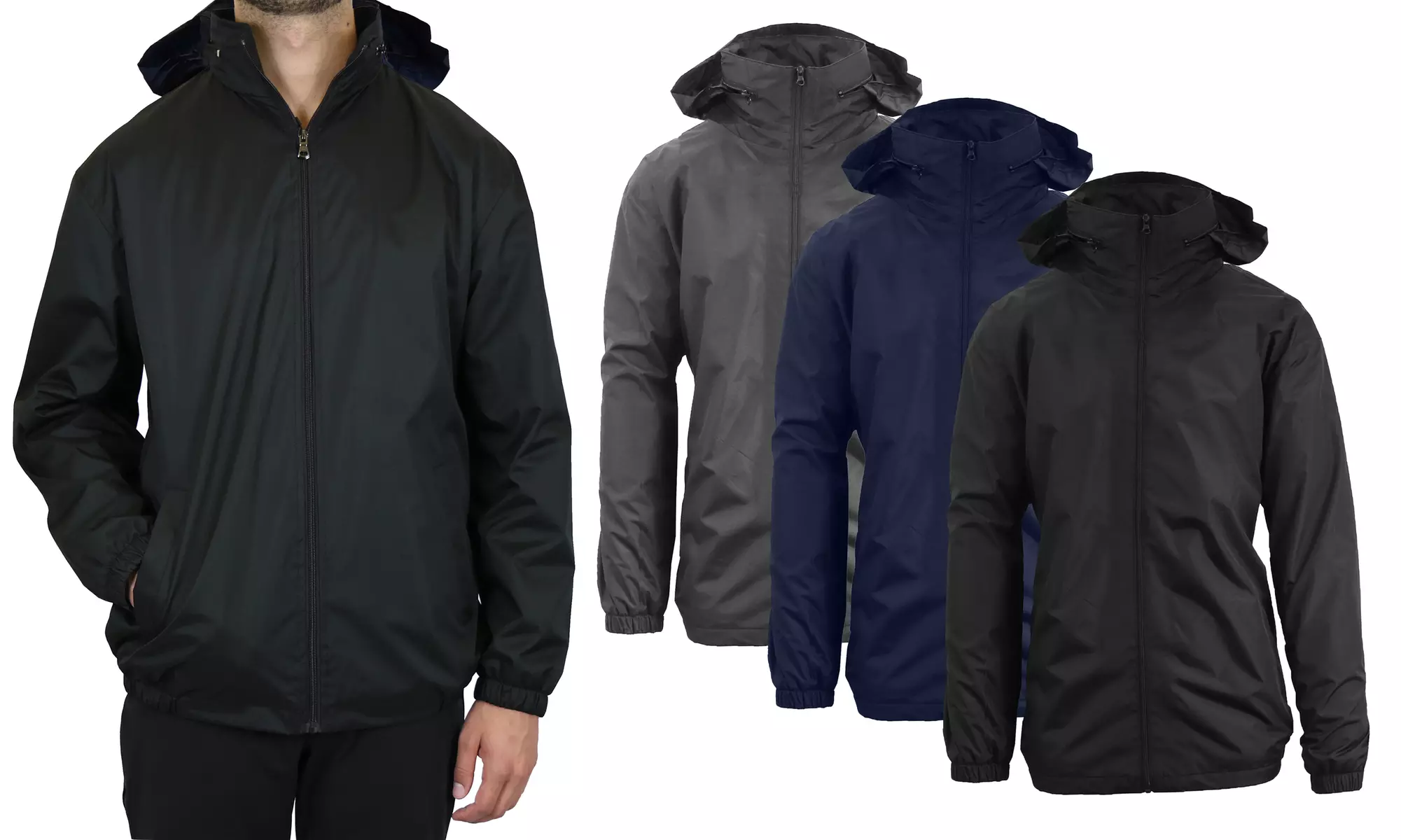 Men's Lightweight Fleece-Lined Windbreaker Jacket With Tuck Away Hood (S-2XL) - Primary Image