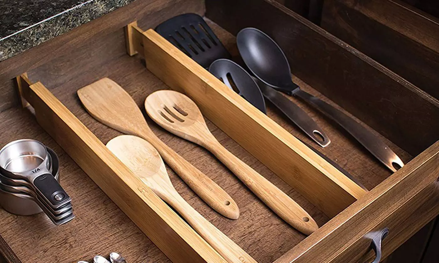NewHome Expandable Bamboo Silverware Utensil Drawer Organizer Dividers (4-Piece) - Primary Image