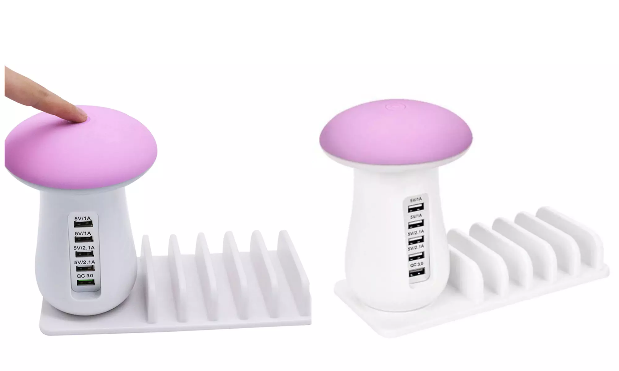 Zummy LED Mushroom Light Lamp 5 Powered USB Stand Charging Docking Station 