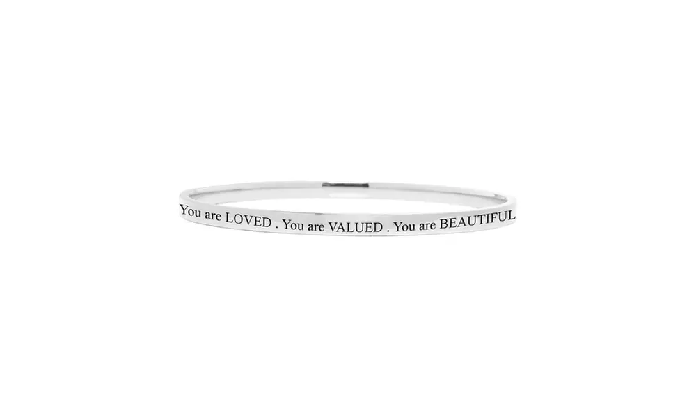 Pink Box Solid Stainless Steel Inspirational Bangle - Second Medium