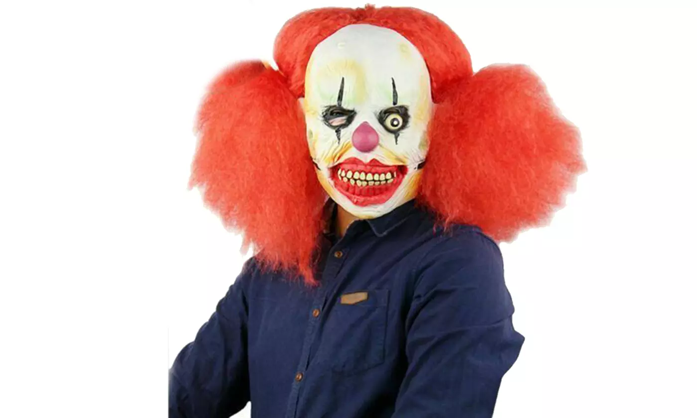 Halloween Party Scary Cosplay Red Hair Smile Clown Latex Mask Ugly Fancy Props - Primary Image
