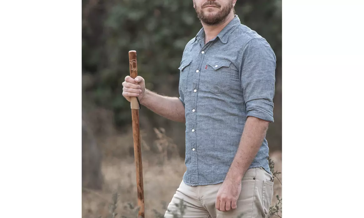 55" Wooden Walking/Hiking Stick Rope Wrapped, Metal Tip for Better Traction - Primary Image