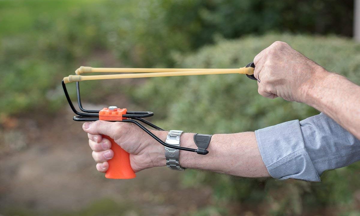 Adjustable Wrist-Brace Large Slingshot with 4Pc 1/2" Glass Balls