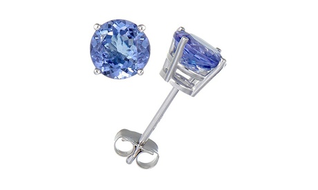 14K White Gold Plated Round Natural Tanzanite Stud Earrings (1.50 CT) Round December 1 1/2 Ct Tanzanite Tanzanite