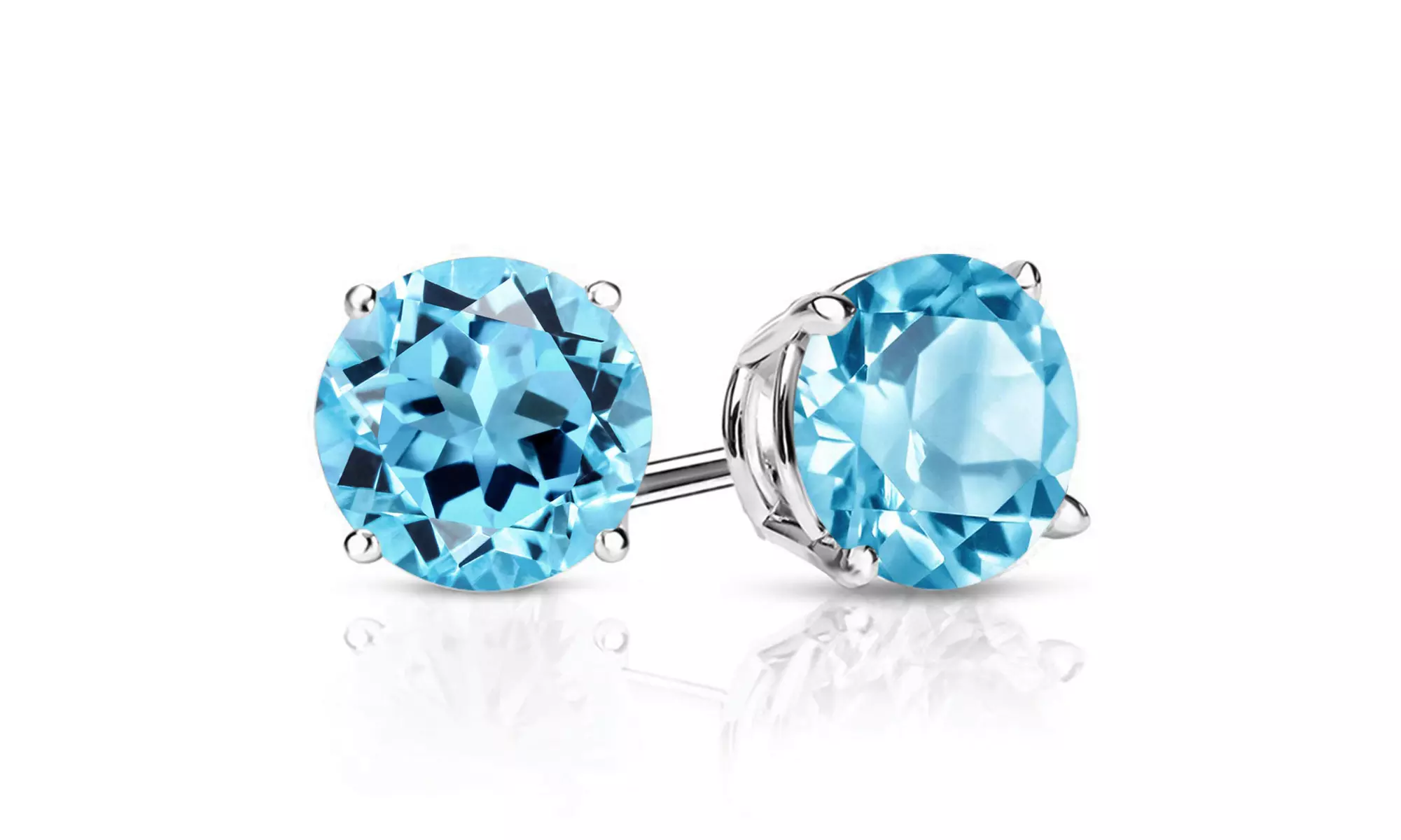 24K white Gold plated 3 Cttw Round Light Blue Sapphire Stud Earrings.  - Second Medium