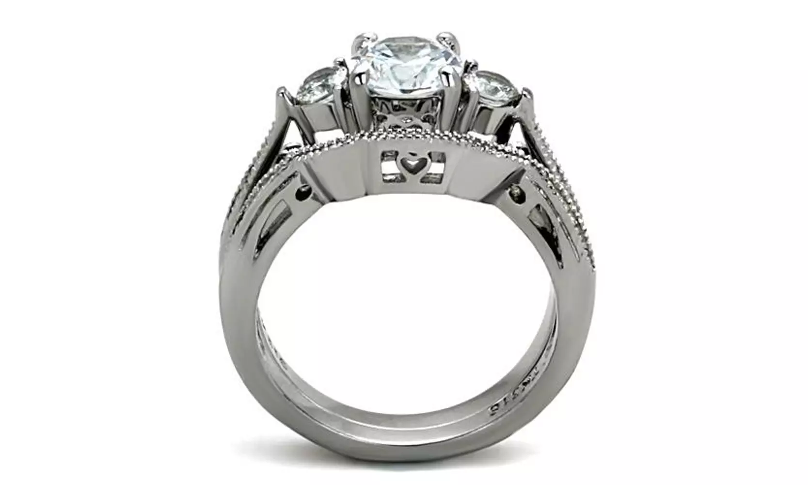 Womens 2.50ct Cubic Zirconia Stainless Steel 316 Wedding Ring Set 