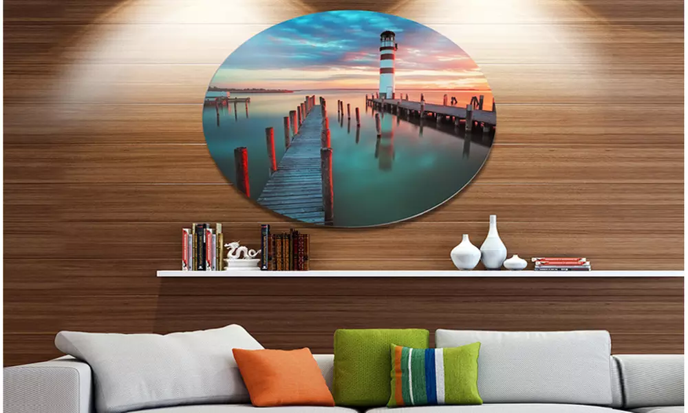 Lighthouse at Lake in Neusiedl am See' Disc Large Landscape Large Metal Circle - Primary Image