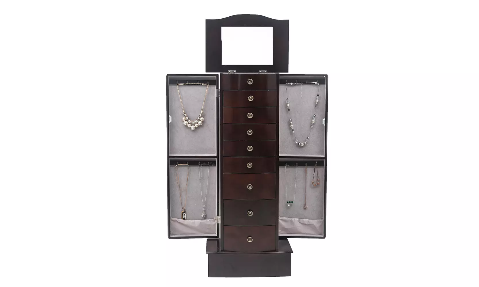 Jewelry Cabinet Box Storage Chest Necklace Wood Walnut Stand Organizer - Second Medium