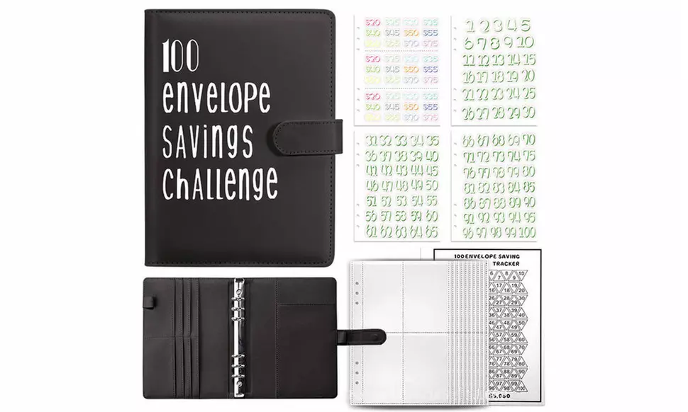 100 Envelope Savings Challenge Budget Binder with Cash Slots
