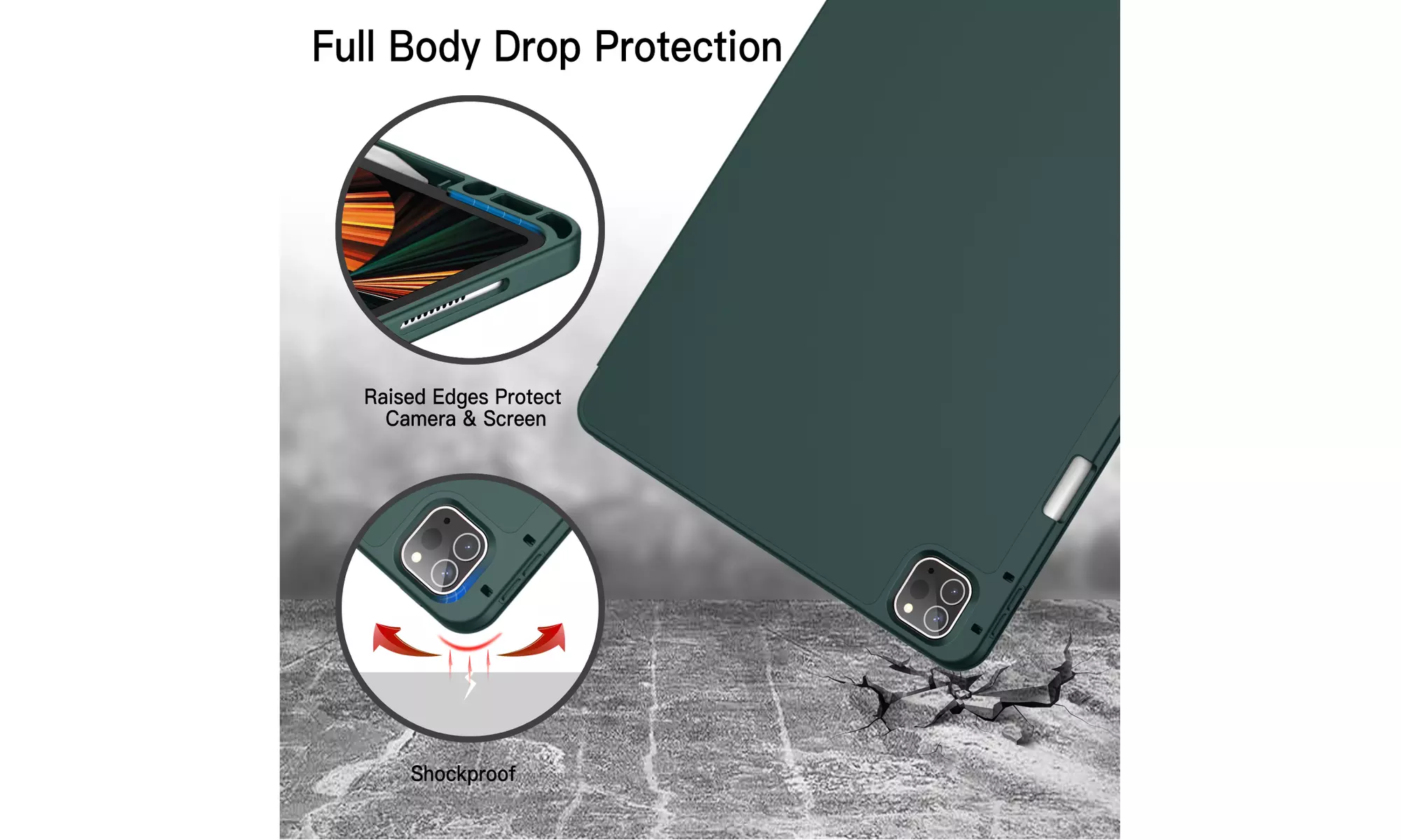 iPad Pro 12.9'' (2022/2021) Case with Pencil Holder, Support 2nd Pencil Charging