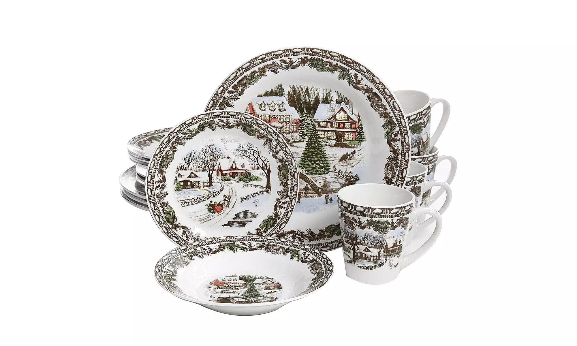 Christmas Toile 16 pc Dinnerware Set - Decorated - Fine Ceramic - GBX. - Primary Image