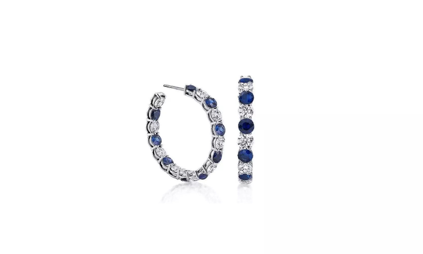 Alternating Blue and White Sapphire Hoop Earrings