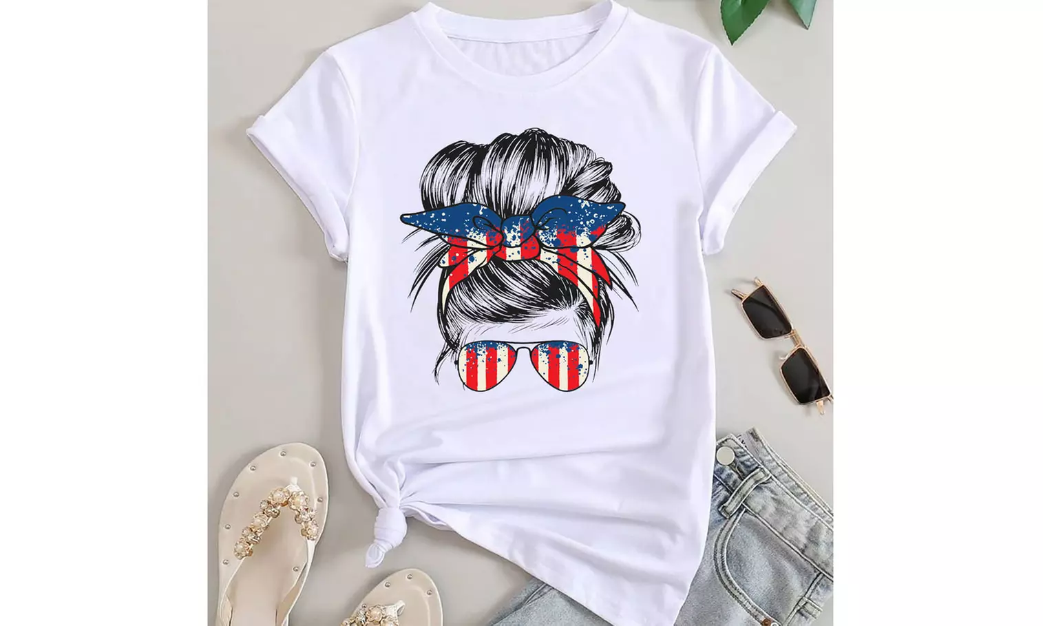 Women Miss American Flag Patriotic T-Shirt (S-2XL)