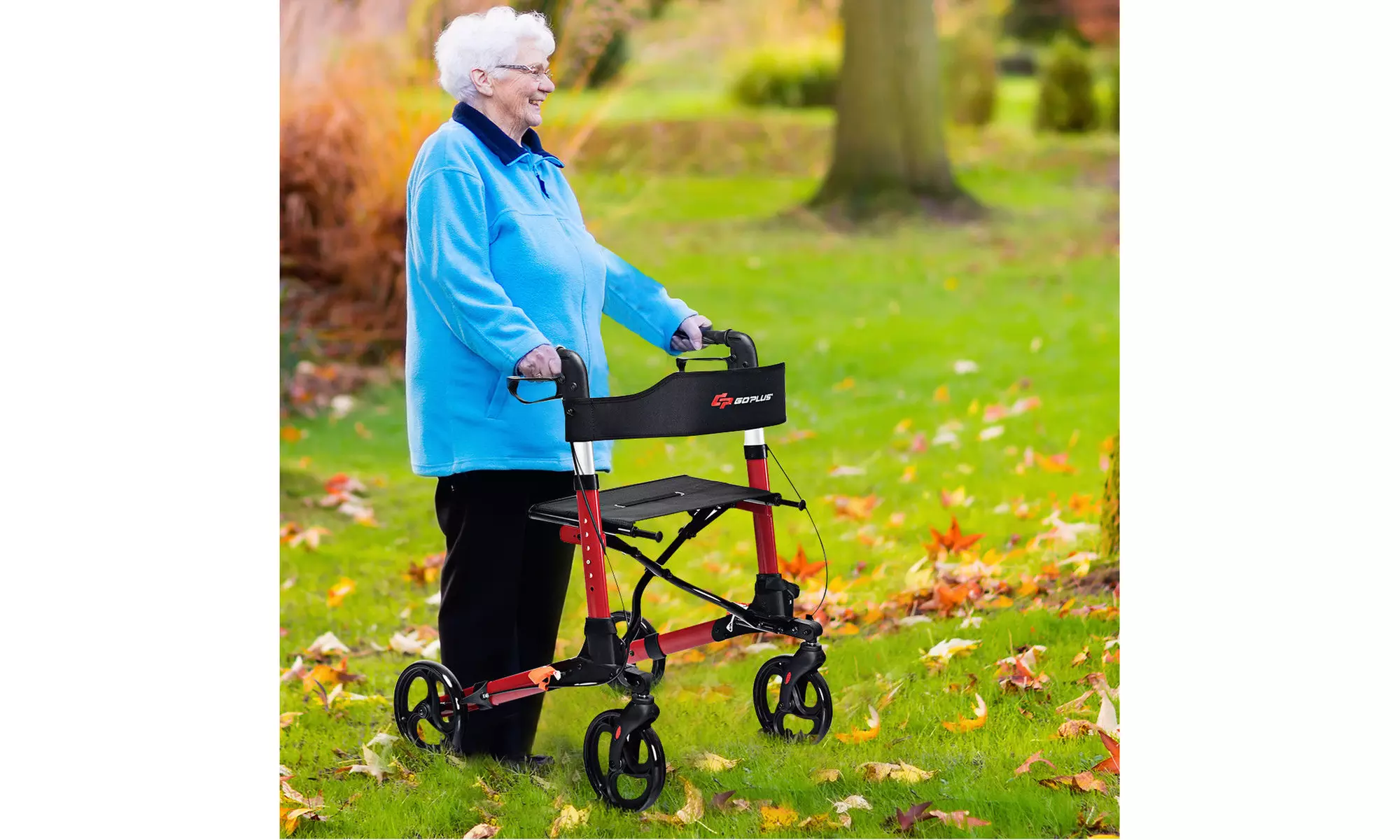 Folding Medical Rollator Lightweight Aluminum Walker Seniors w Adjustable Handle - Primary Image