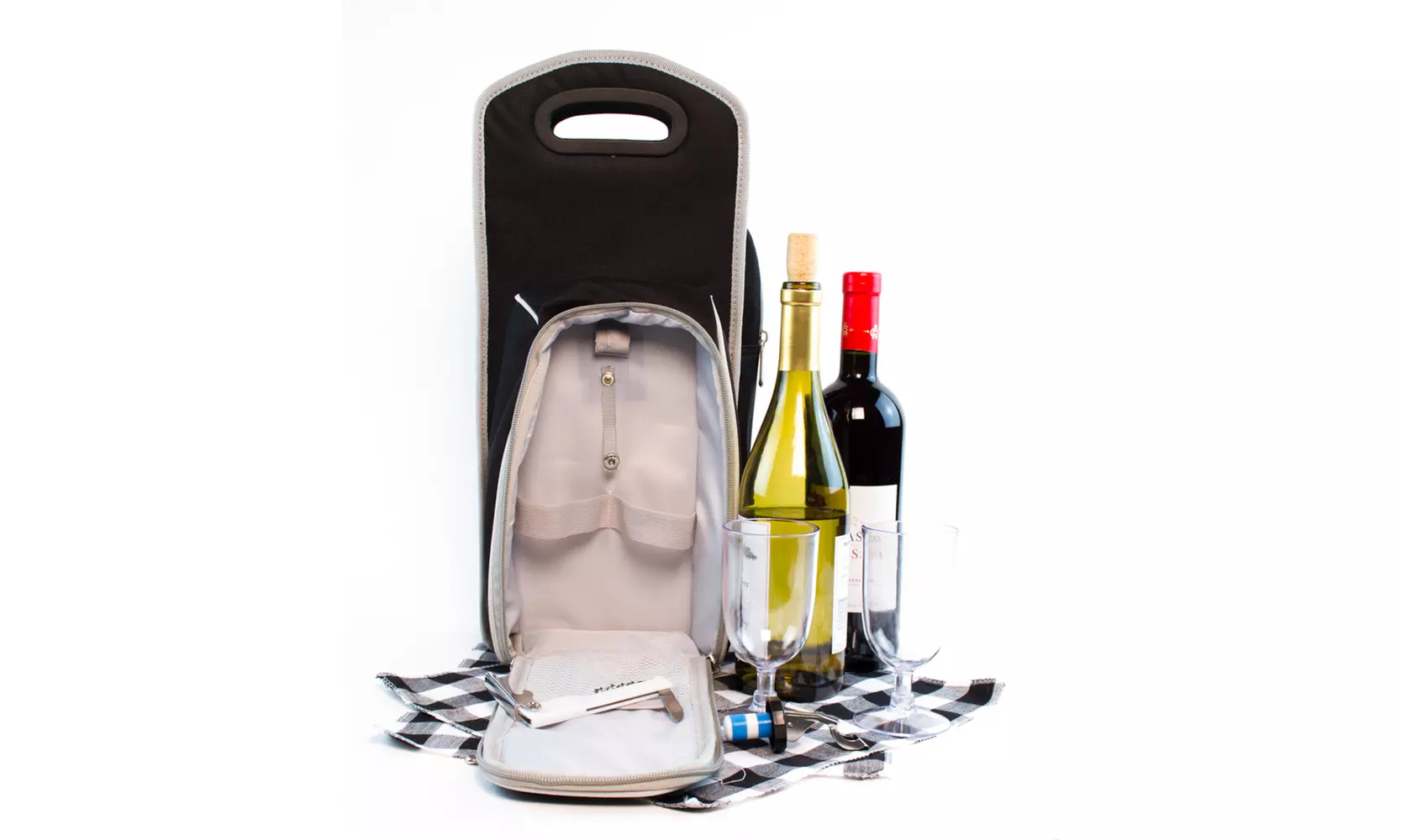 Wine Carrier Tote Bag - Insulated Wine Bottle Holder or Wine Case Picnic Set