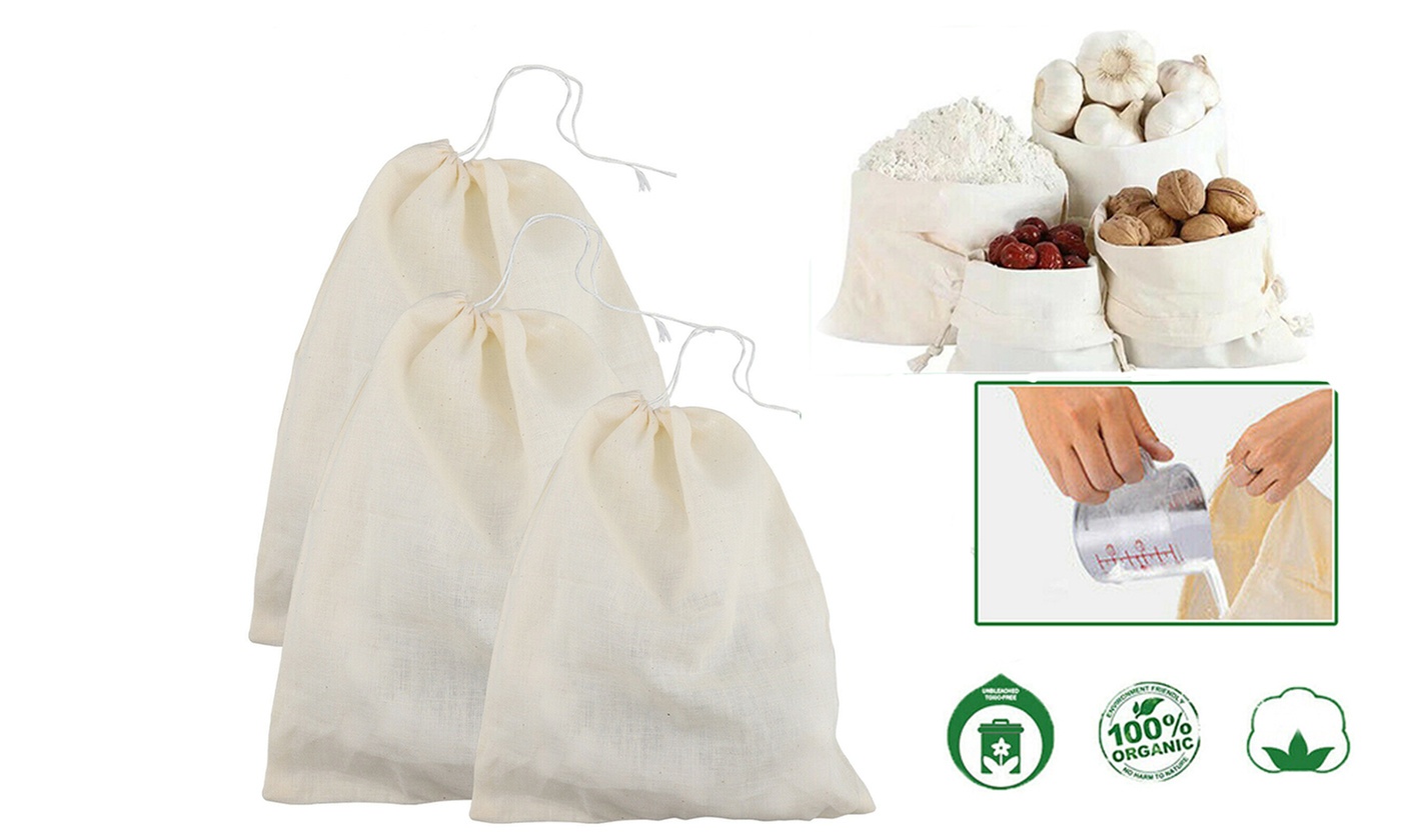 3x Organic Cotton Nut Milk Bag Reusable Food Strainer Brew Coffee Cheese Cloth