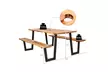 Picnic Table Bench Set Outdoor Camping Wooden 2 Built-in Benches w/Umbrella Hole - Second Medium