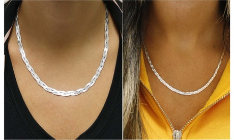 Solid Sterling Silver 6MM Or 3MM Diamond Cut Braided Herringbone Necklace 20 3MM Silver Sterling Silver