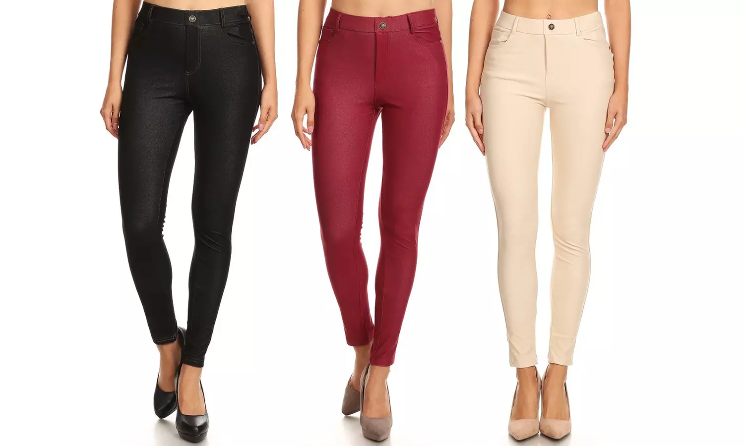 Women's (3-Pack) High-Rise 5-Pocket Skinny Pants Pull On Jeggings S-3XL