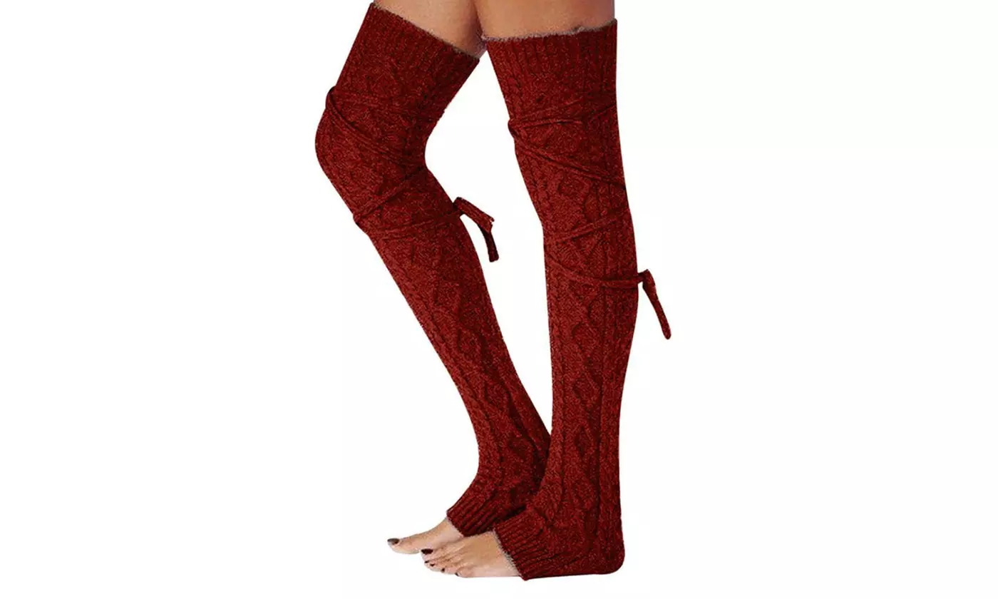 Lady Winter Warm Leg Warmer Cable Knitted Crochet Long Socks Legging