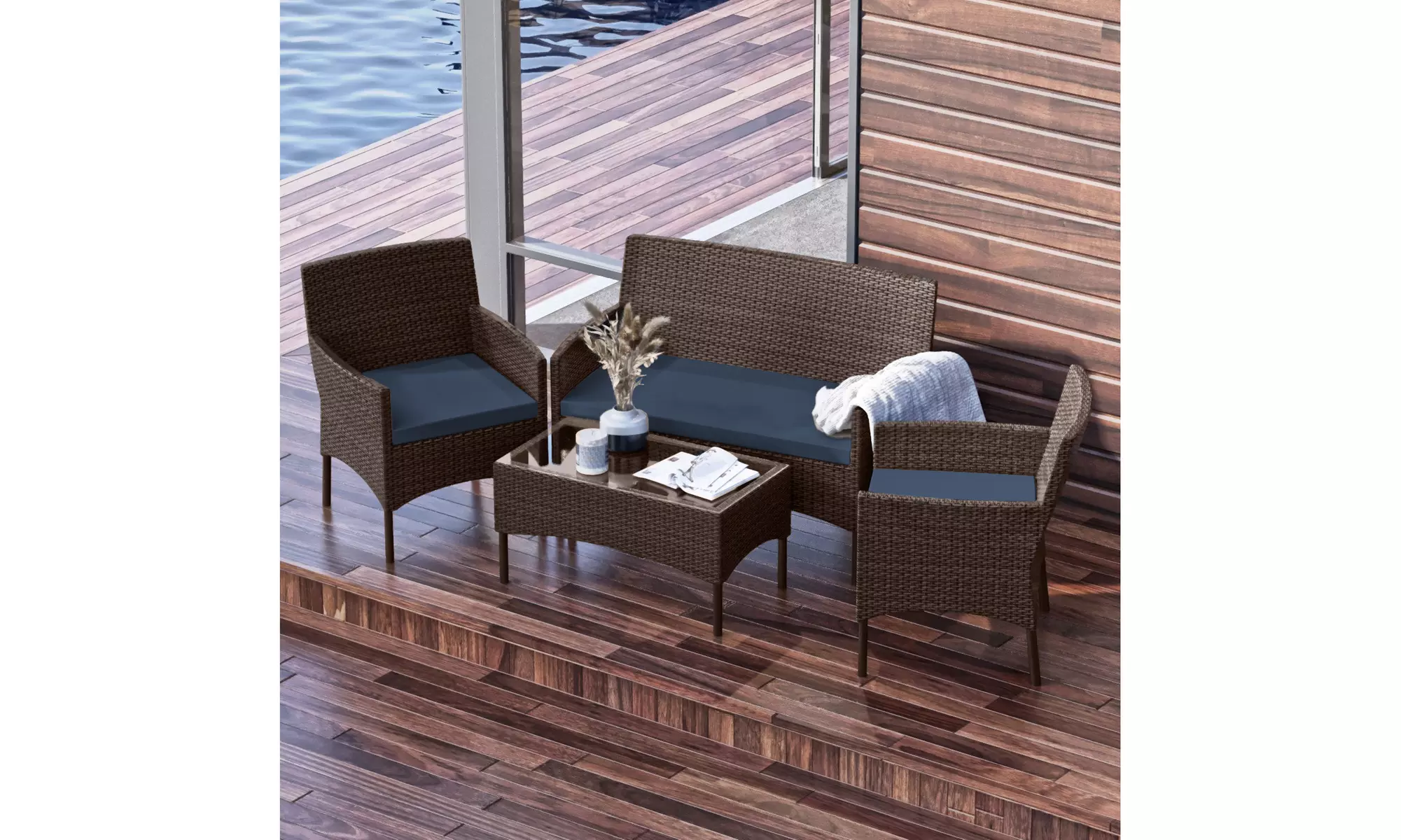 4 Piece Outdoor Patio Furniture Set by Nestl- Patio Set Loveseat, Chairs, Table - Primary Image