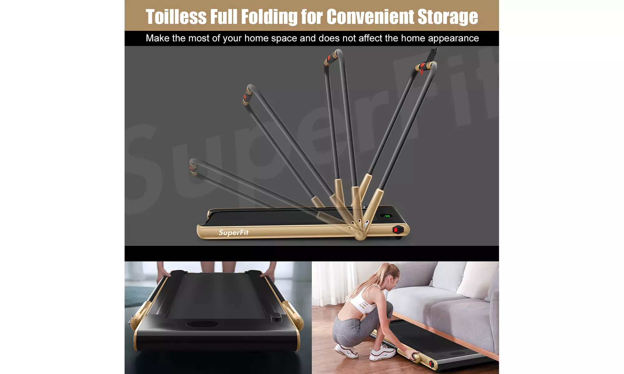 SuperFit 2.25HP 2 in 1 Foldable Under Desk Treadmill Remote Control