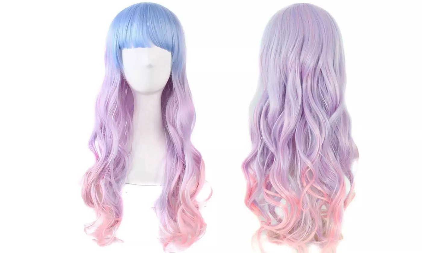 24" Long Curly Multi-Color Wig Anime Cosplay Party Wigs for Women Girls - Primary Image