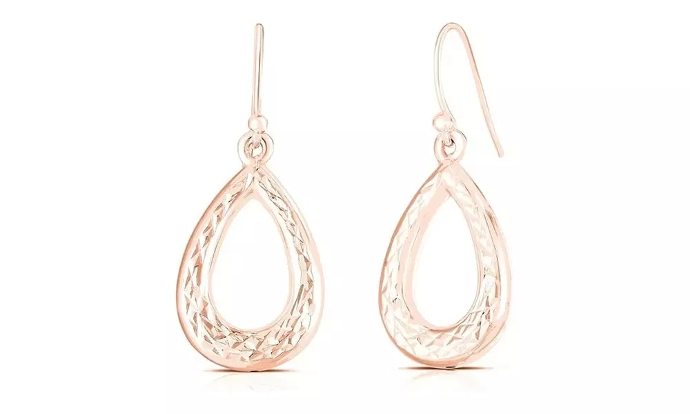 Italian Made 925 Sterling Silver Diamond Cut Teardrop Hook Earrings For Women