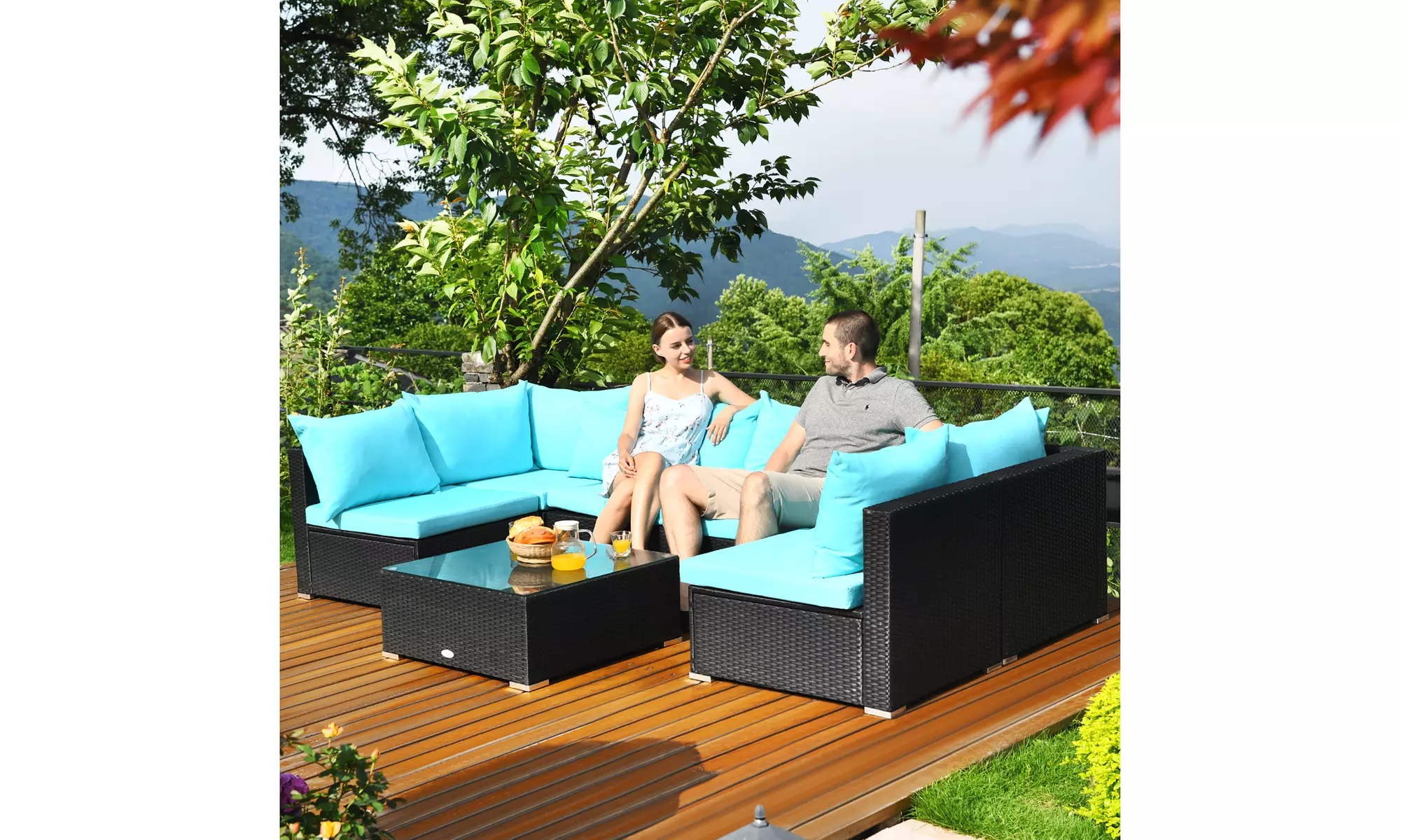 Costway 7PCS Patio Rattan Sofa Set Sectional Conversation Furniture Set Garden