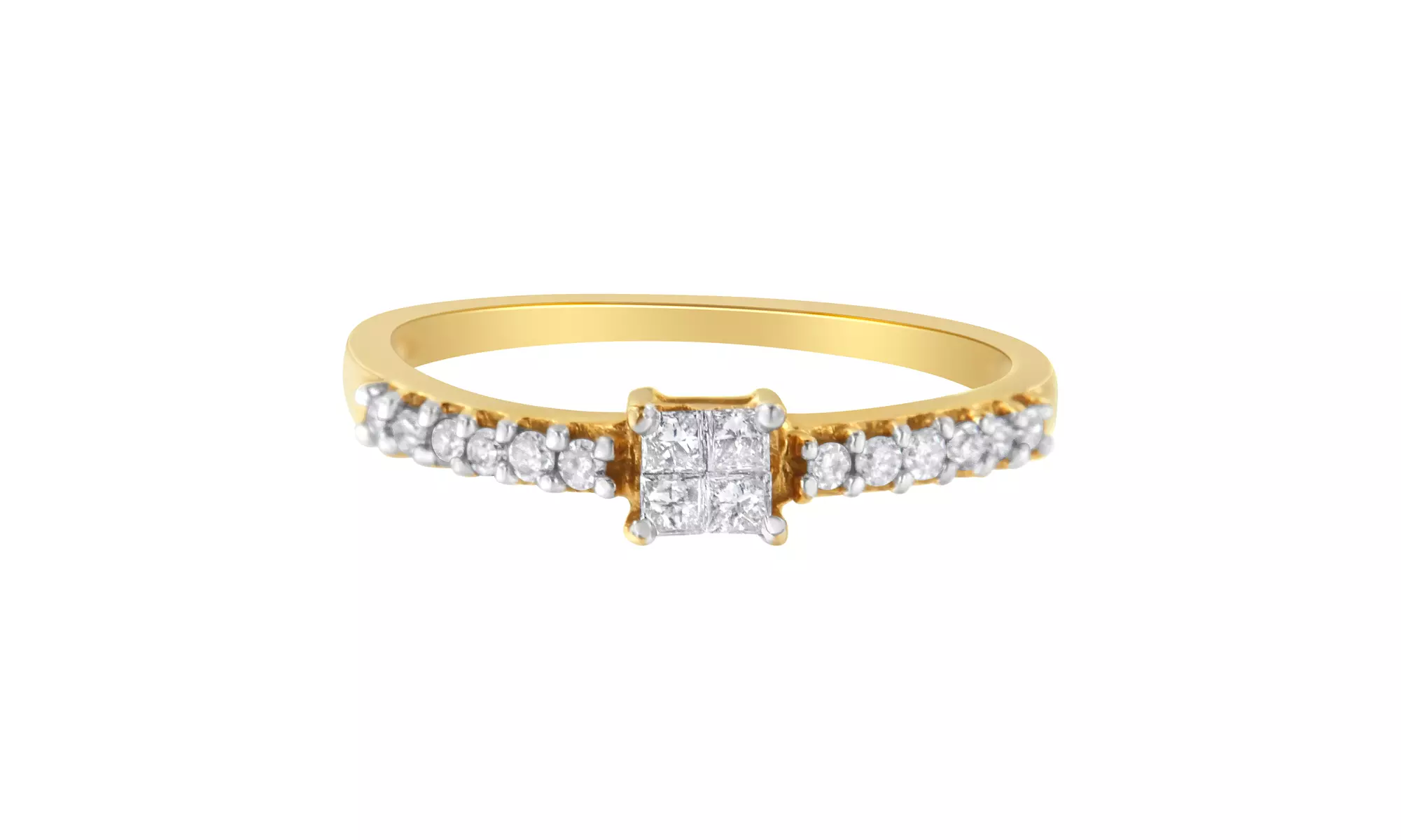 10K Yellow Gold 1/4ct TDW Princess and Round cut Quad Diamond Ring (I-J,I1-I2) - Primary Image