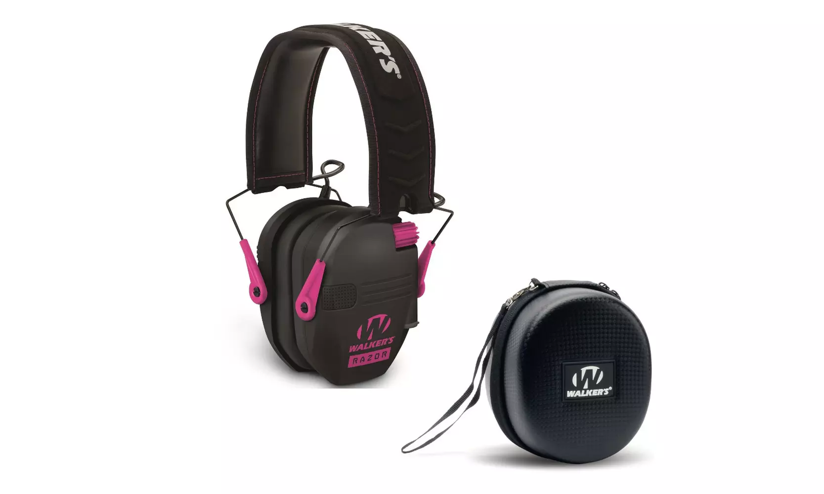 Walkers Razor Slim Electronic Muff (Black/Pink) with Hearing Protection Case - Primary Image