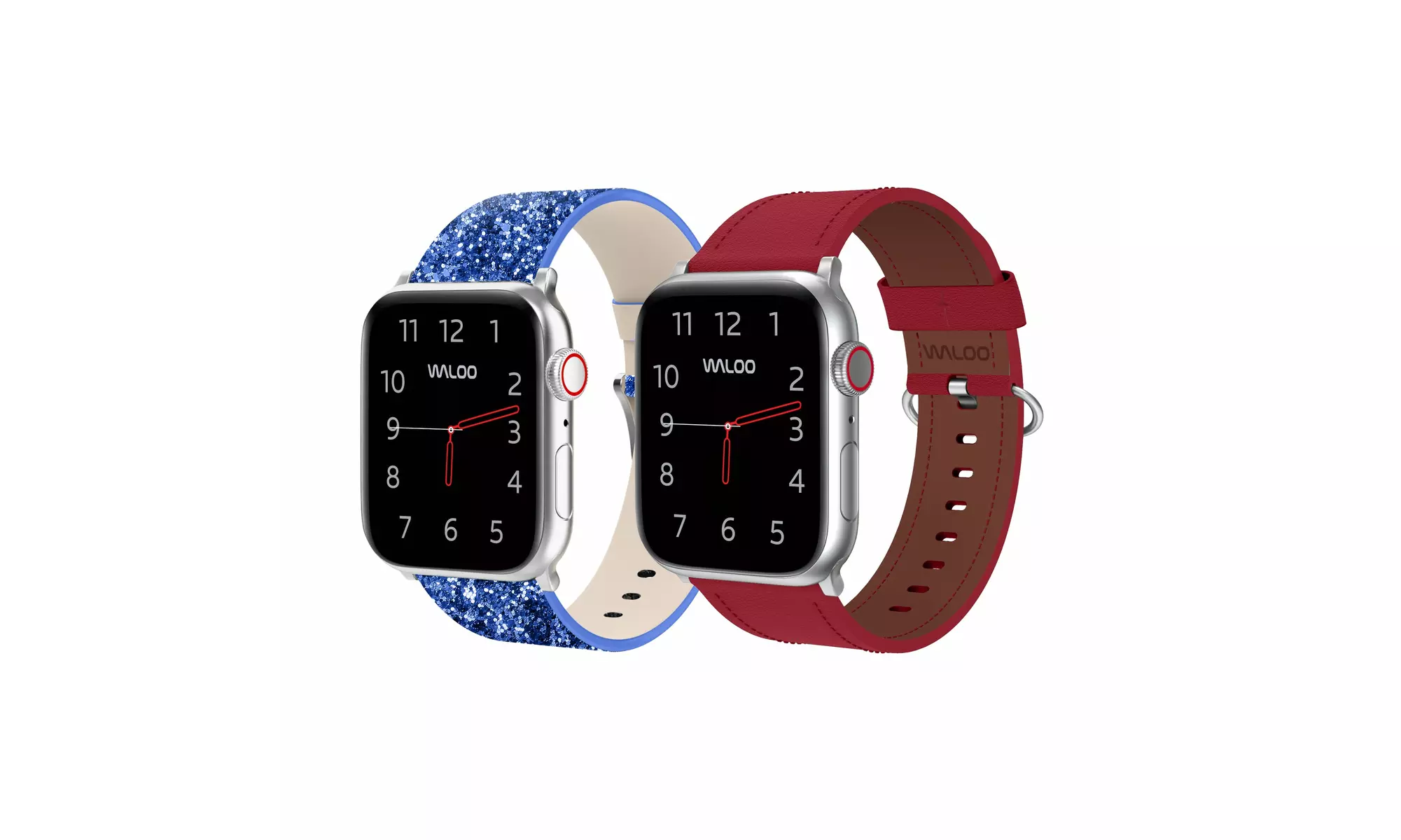 Waloo 2-Pack Leather Bling and Classic Leather Apple Watch Bands