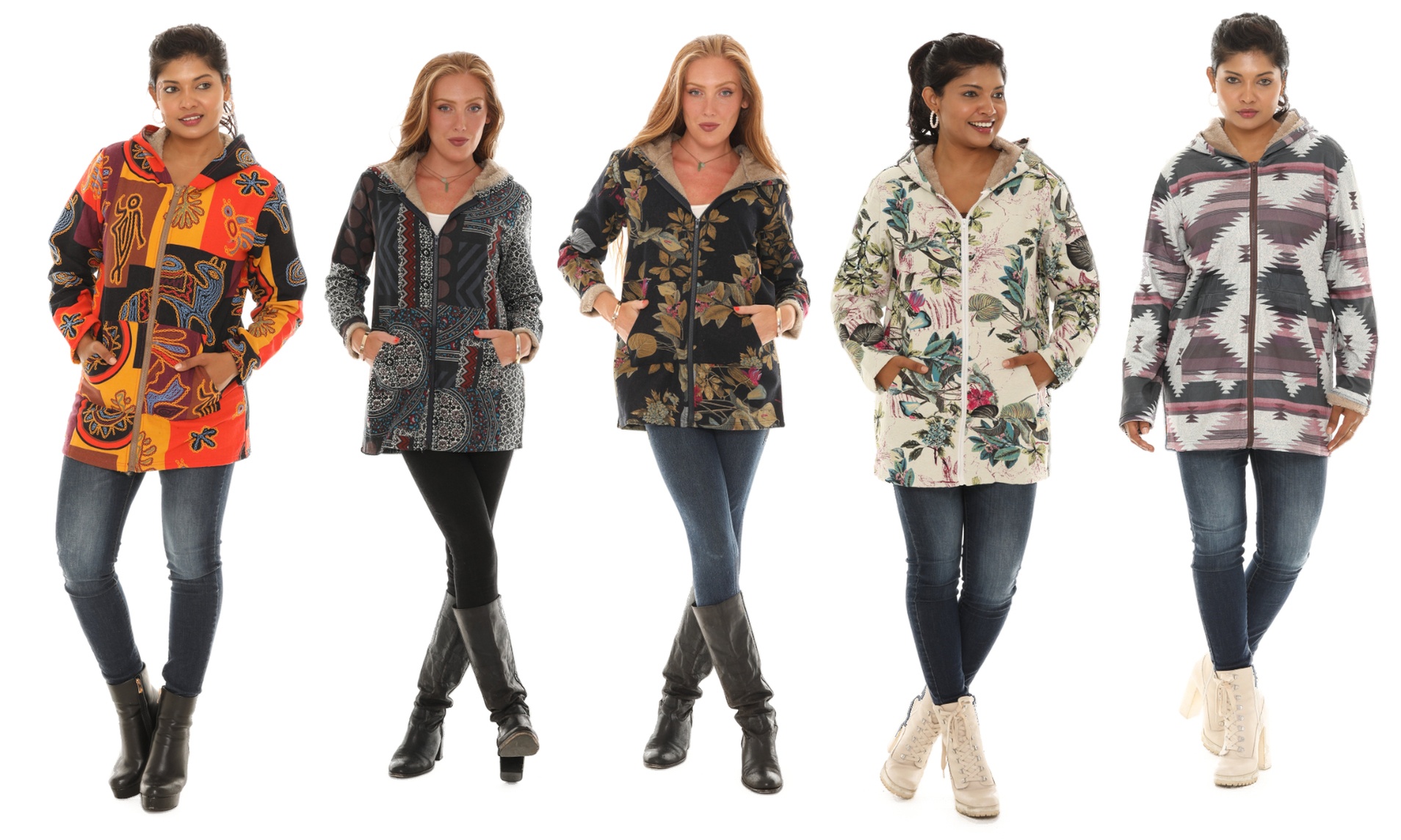 Women's Zip up Fur Lined Printed Hoodie Jackets (Also in Plus Sizes)