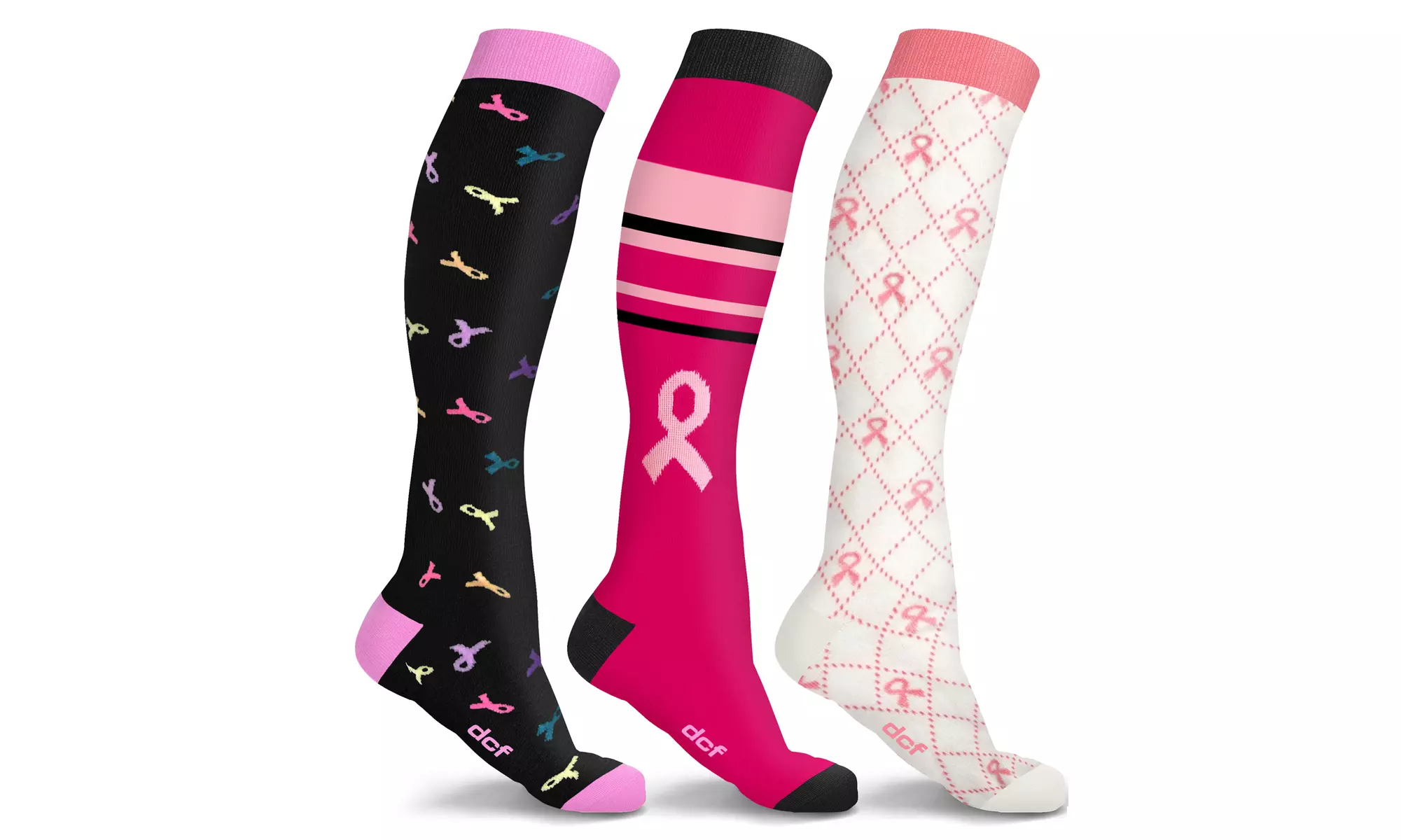 DCF Breast Cancer Support Compression Socks (3-Pack)