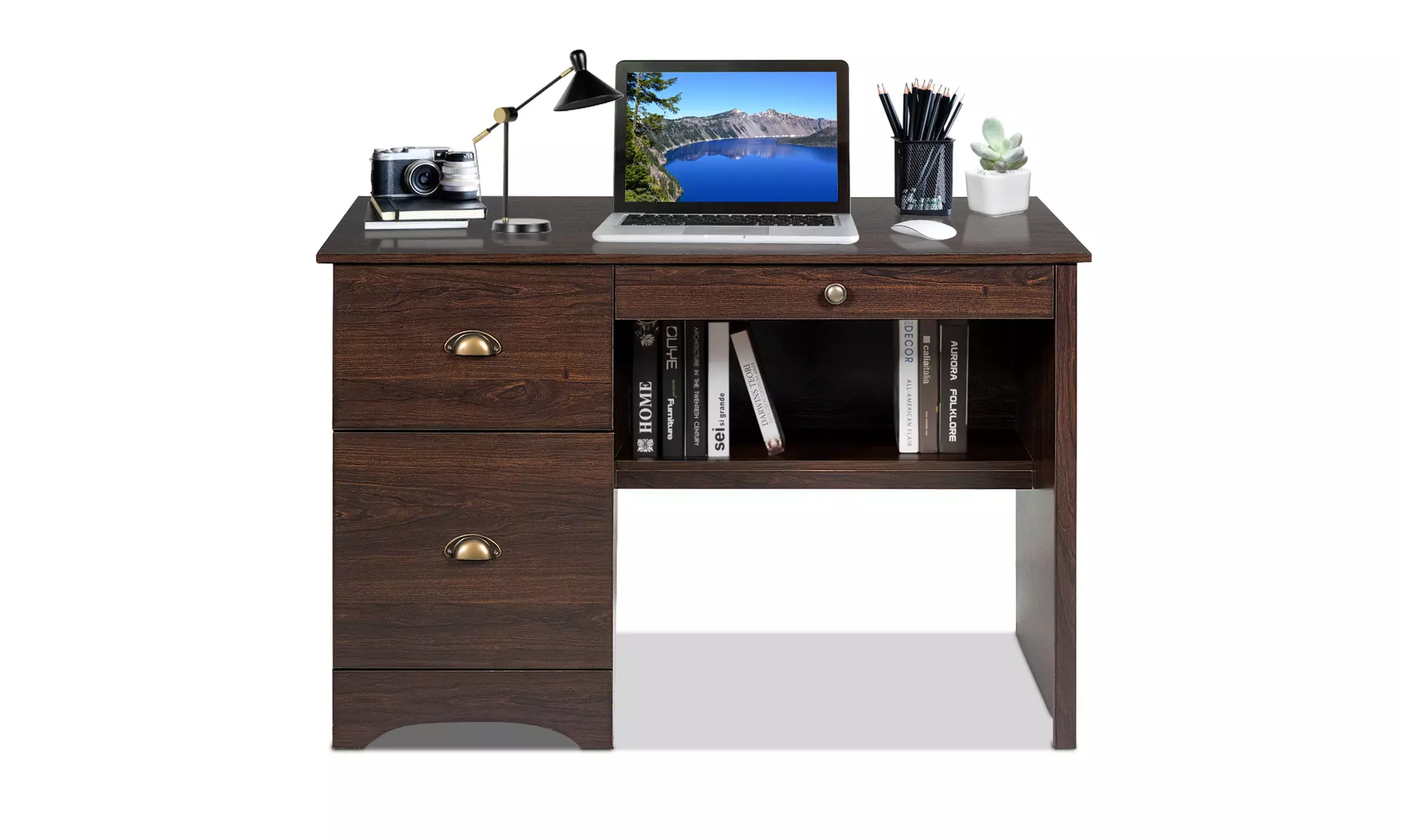 Costway computer Desk PC Laptop Writing Table Workstation Furniture With Drawers - Primary Image
