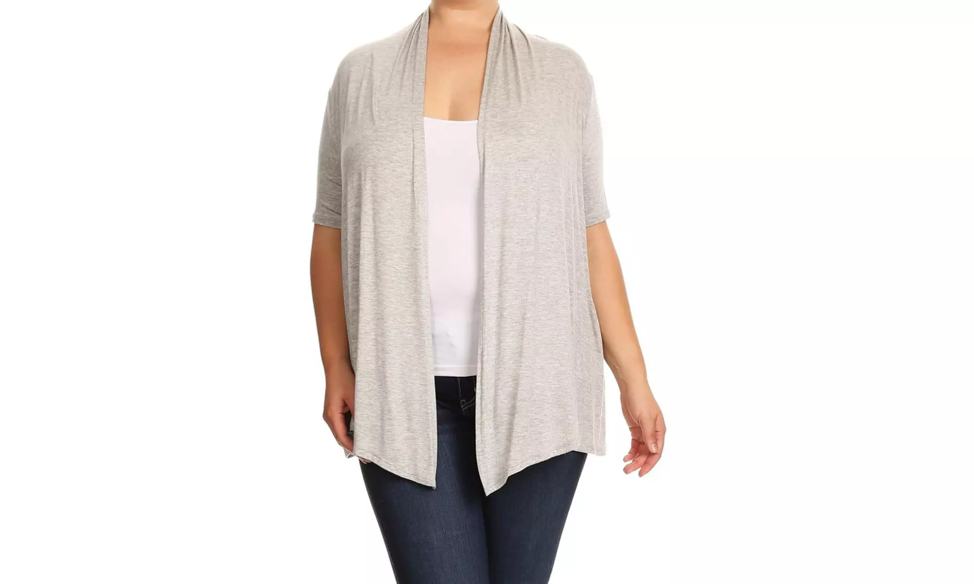 Women's Plus Size Short Sleeves Draped Open Front Solid Cardigan