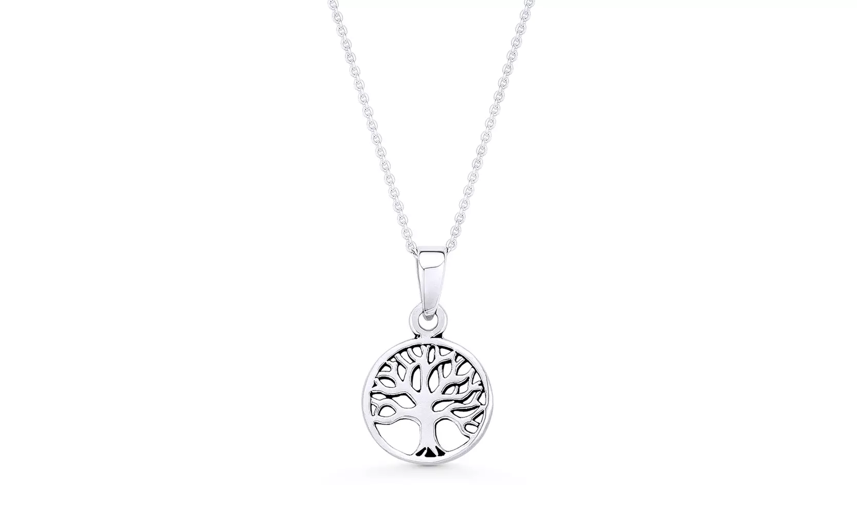 Tree-of-Life Charm 11mm Circle Pendant & Chain Necklace in .925 Sterling Silver - Primary Image