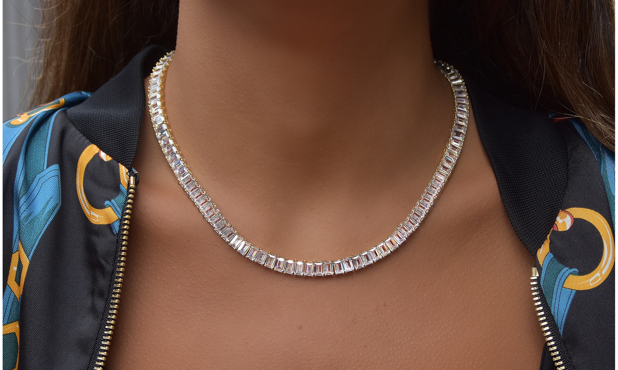 Luxury Emerald Cut Tennis Necklace Made With Cubic Zirconia Stones