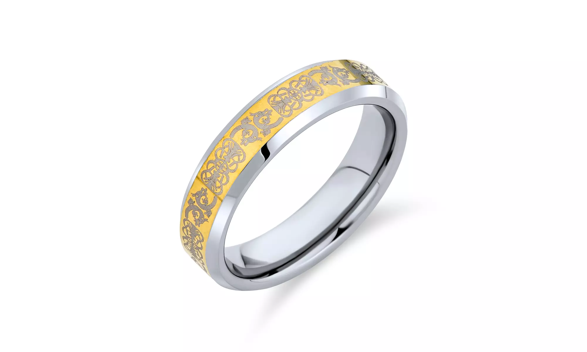 Golden Knot Dragon Inlay Wedding Band Titanium Ring For Men 5MM - Primary Image