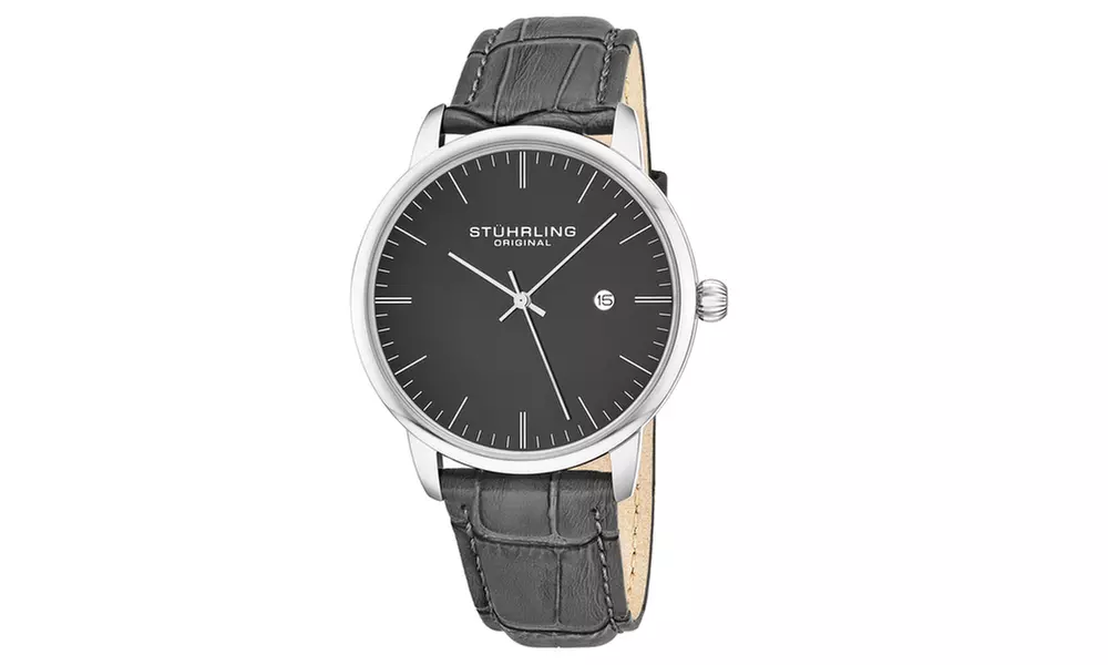 Stuhrling Original Mens Genuine Leather Dress Watch with Date GP16655
