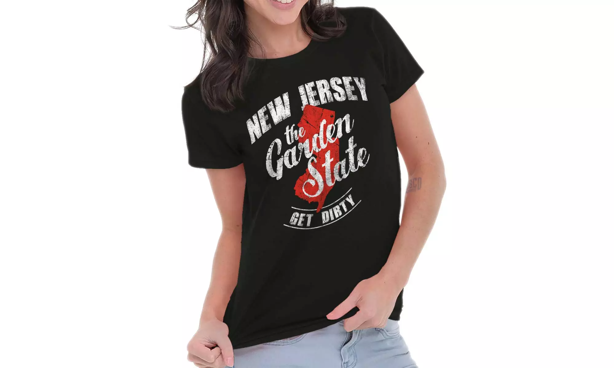 New Jersey Garden State Get Dirty NJ Strong Ladies T Shirt - Primary Image