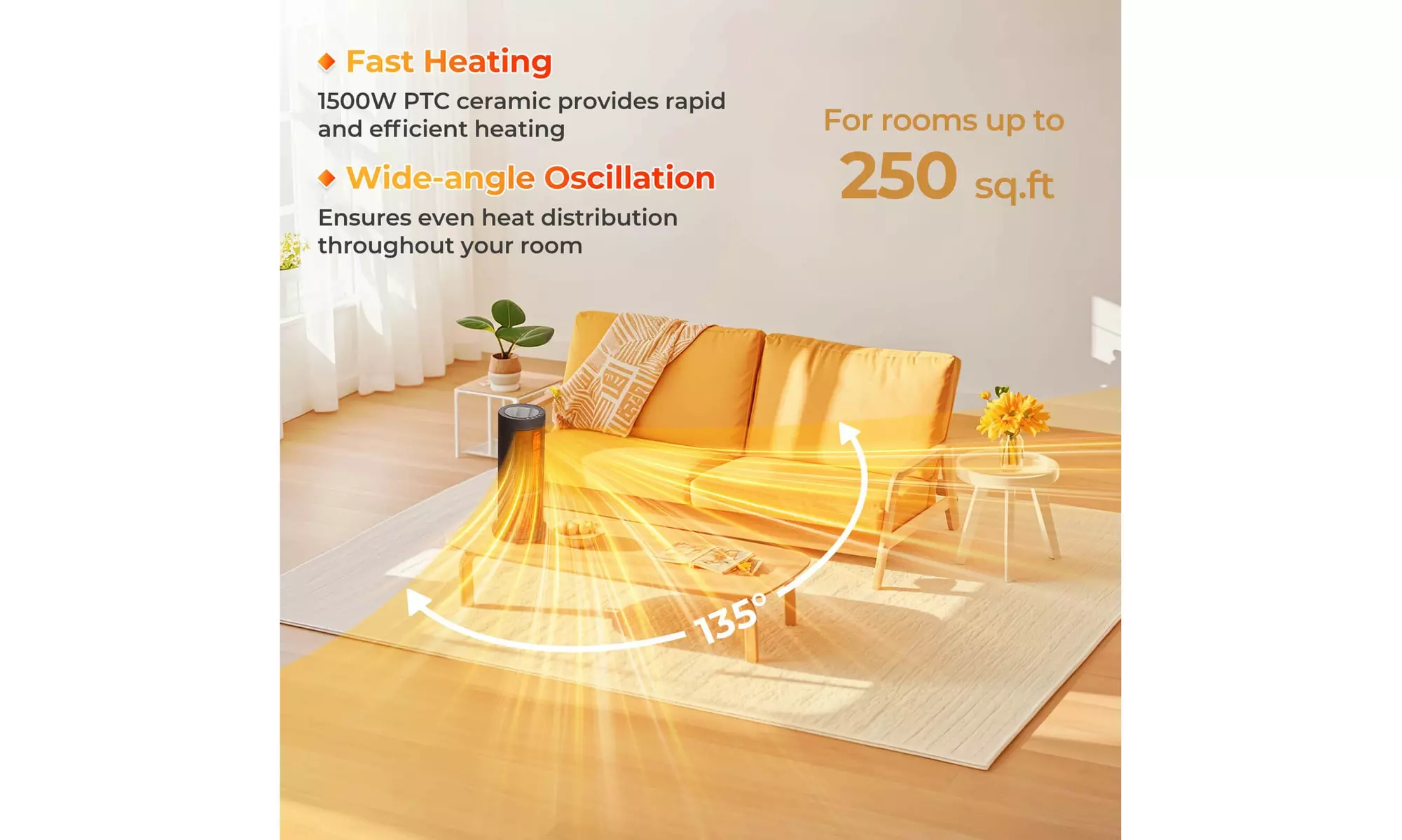 Costway 17-Inch Tower Space Heater for Indoor Use 1500W PTC Fireplace Heater