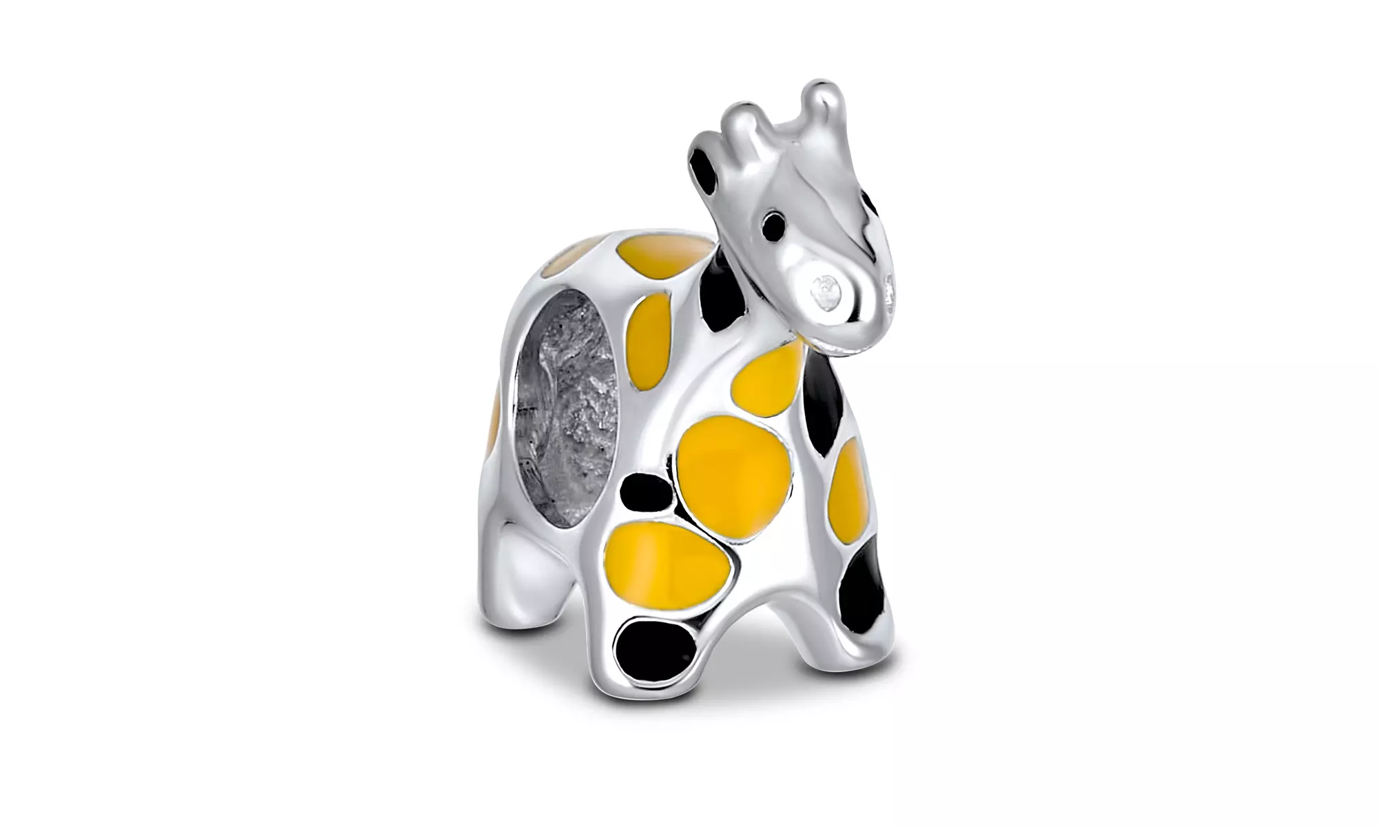Orange Black Giraffe Jungle Charm Bead 925 Sterling Silver European - Primary Image